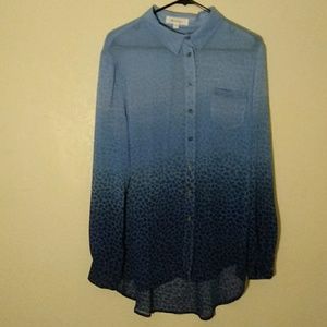 Two by Vince Camuto Blue Ombre Leopard Blouse L